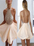 A Line Halter Sleeveless Backless Chiffon Prom Dresses With Beading LBQ1798